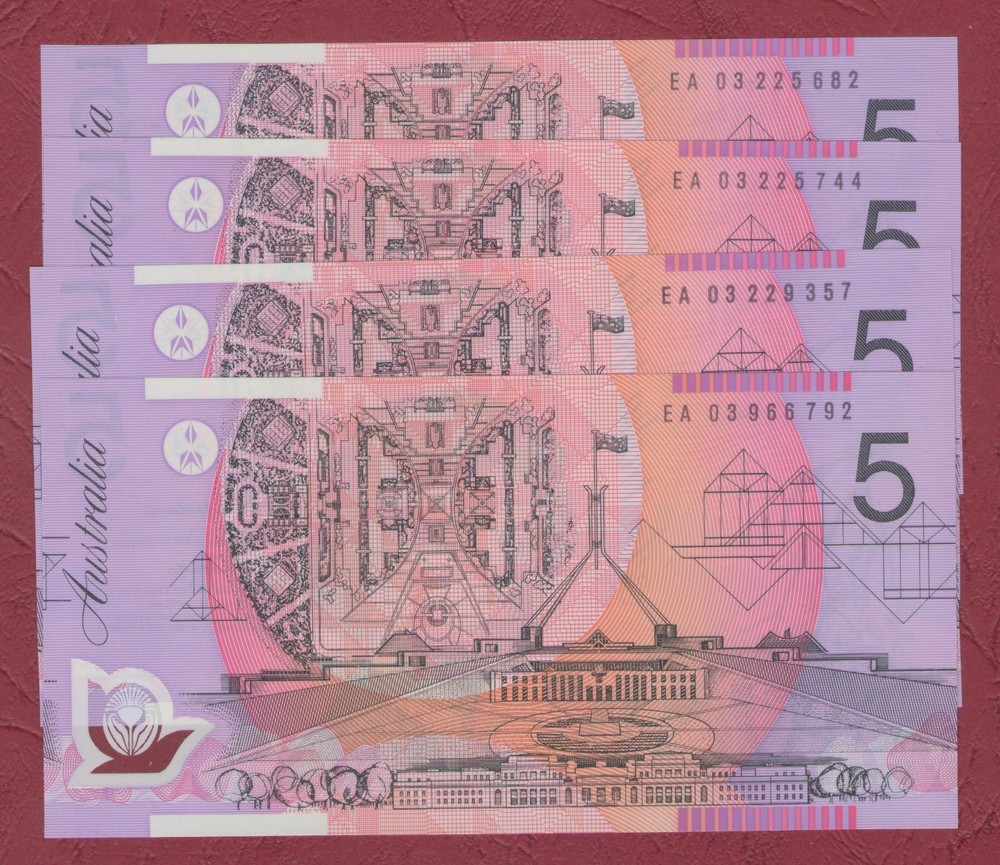 AUSTRALIAN BANKNOTE $5 Five Dollars 2003 LAST PREFIX EA03  UNC