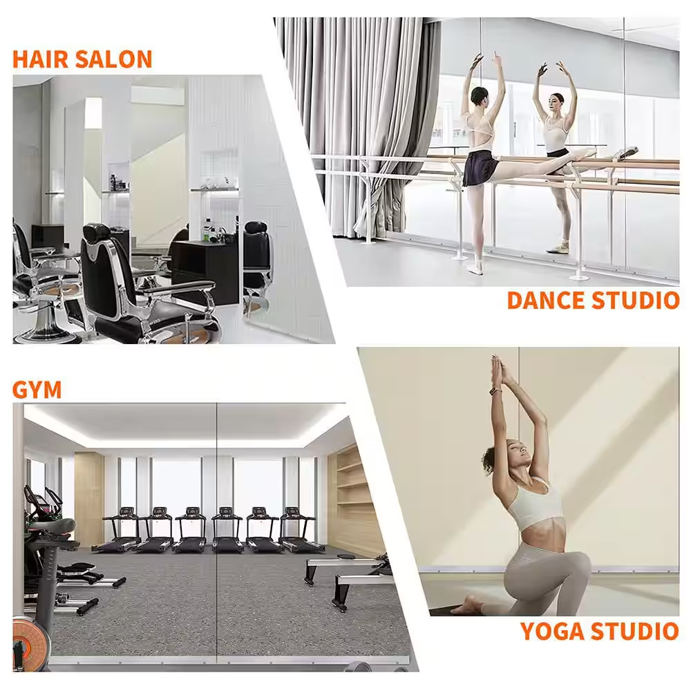 24 In. W X 48 In. H Rectangular Frameless Tempered HD Wall Mirror/Gym Mirror/Dan