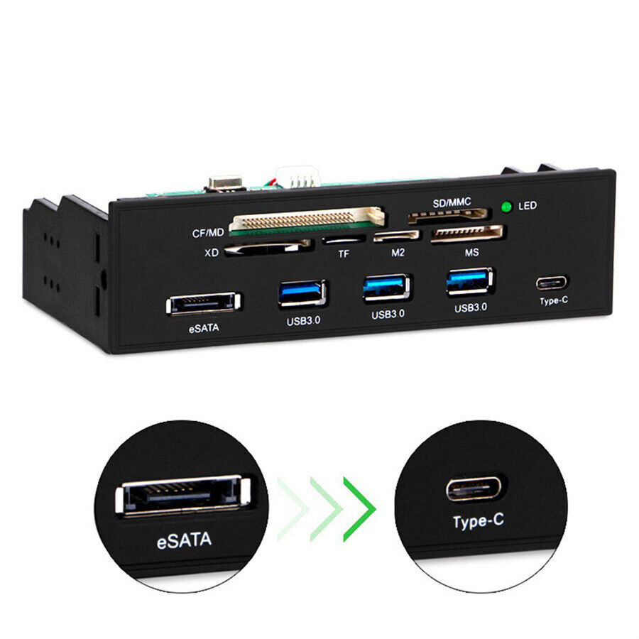 5.25" Computer Interface Panel USB Card Reader USB 3.0 Type-C eSATA SD TF CF XD