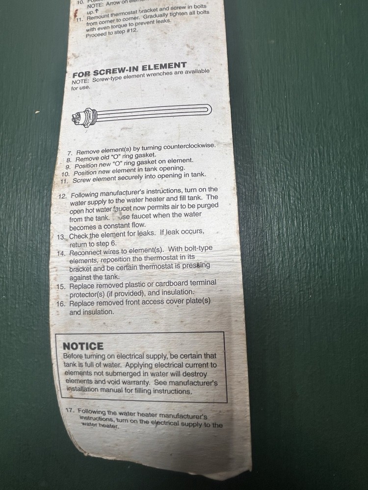 American Water Heater Company Parts Supply Screw In Element Kit 6900684 NOS