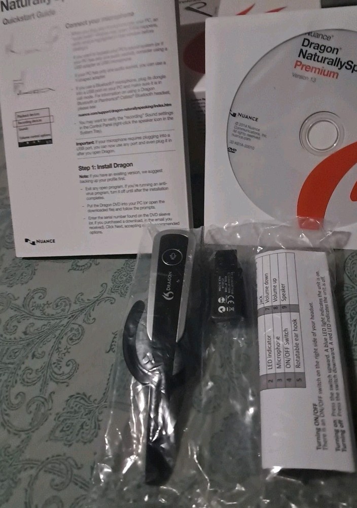 Nuance Dragon NaturallySpeaking 13 Speech Recognition Software Bluetooth Headset