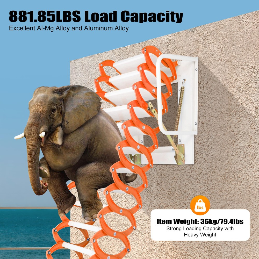 12 Steps Attic Ladder Folding Loft Ladder Wall Mounted Pull Down Attic Stairs