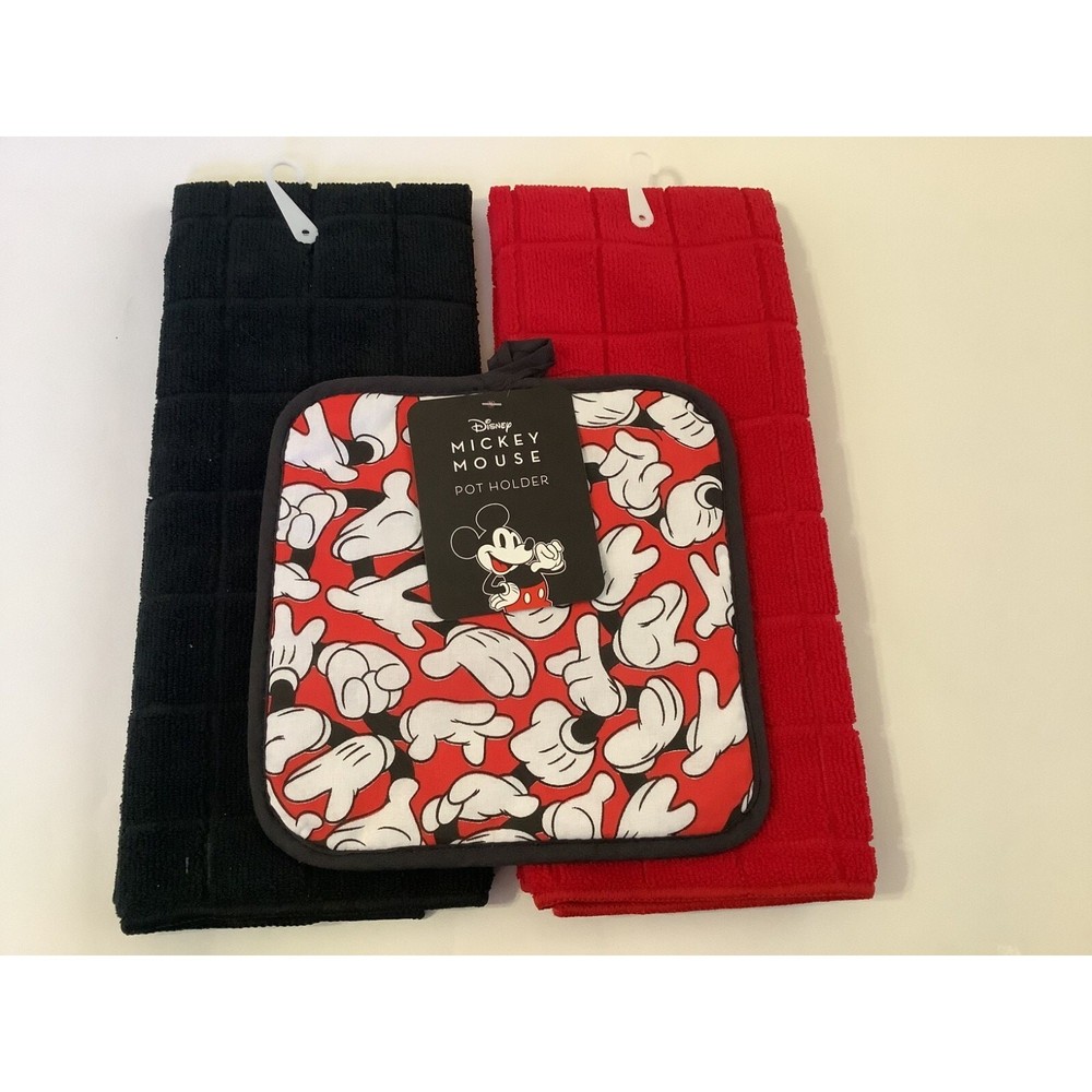 Disney Mickey Mouse Potholder & 2 Pc Kitchen Towel Set - NWT -