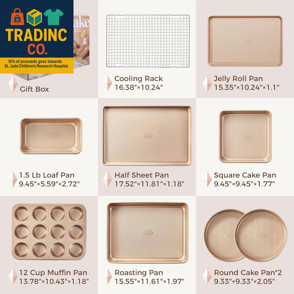 9-Piece Baking Pans Set Nonstick, Stackable Non Toxic Bakeware Sets with Diamond