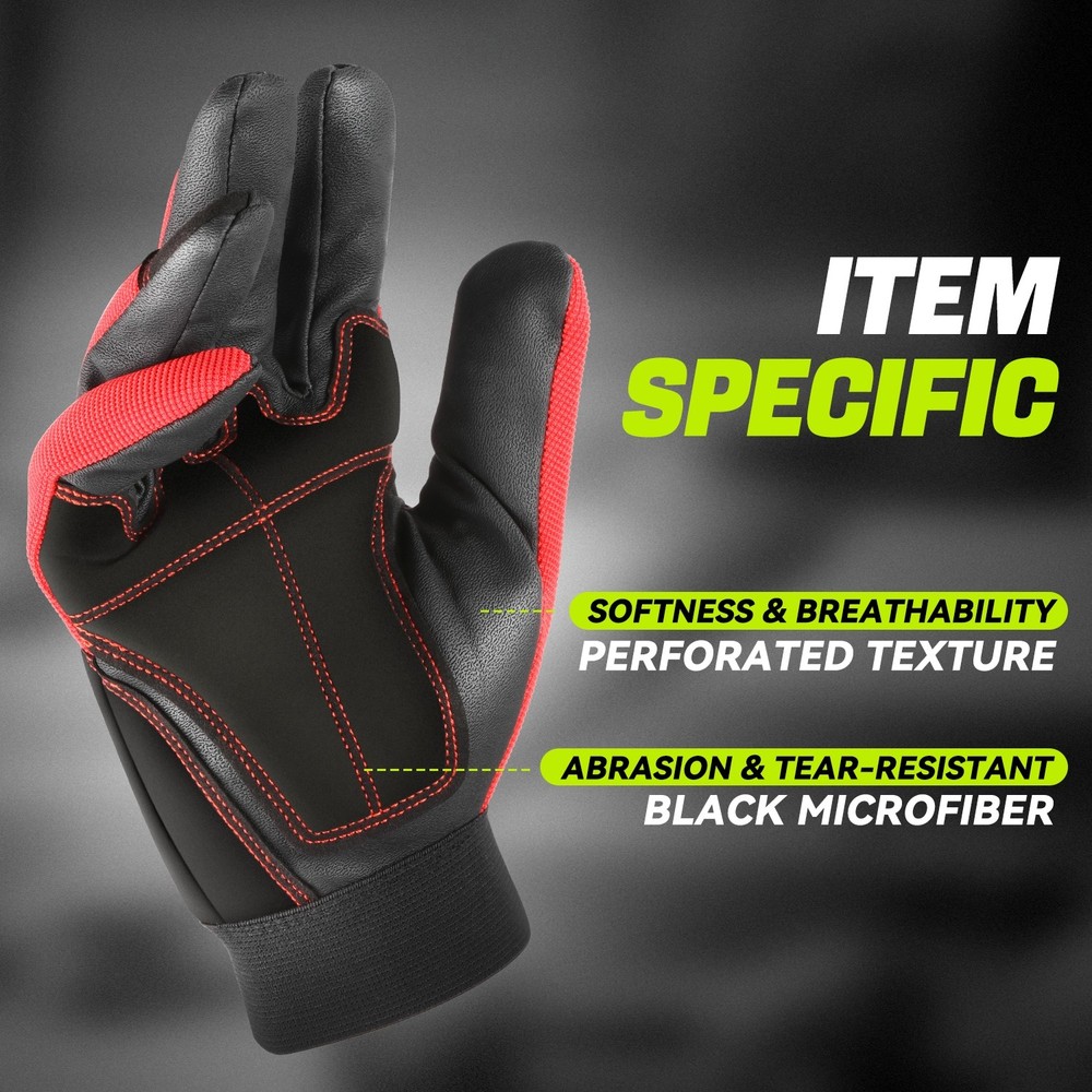 2 Pair Red/Black Breathable Multi-Purpose Utility Mechanic Protective Work Glove