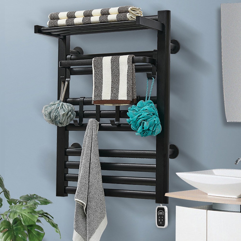 10 Layer Heated Towel Rack Towel Warmer with Timer Wall Mounted W/ Shelf