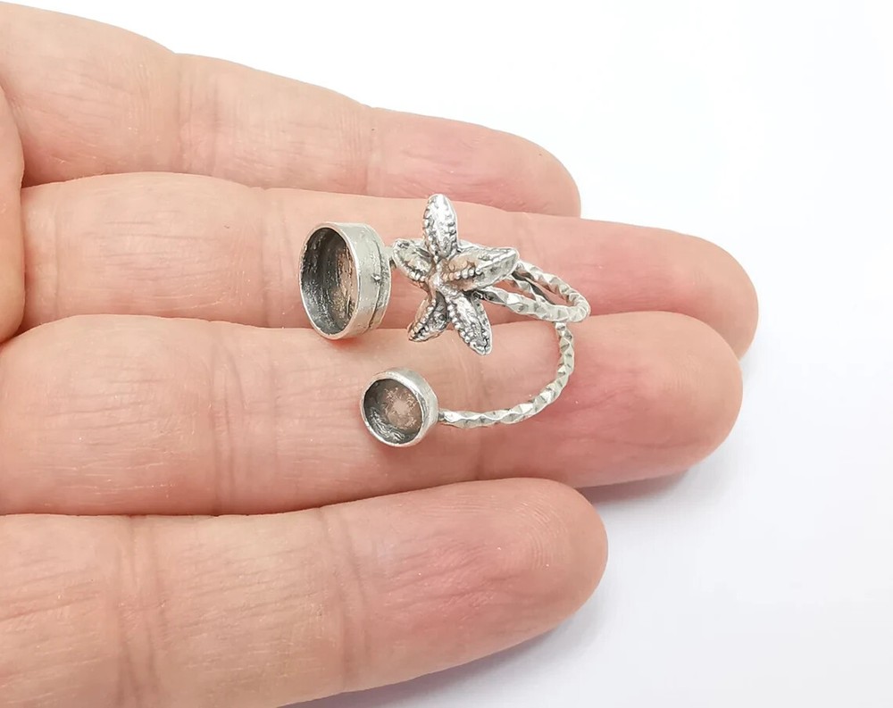 Starfish Blank Silver Ring Setting Cabochon Mounting Adjustable Ring Base Bezel