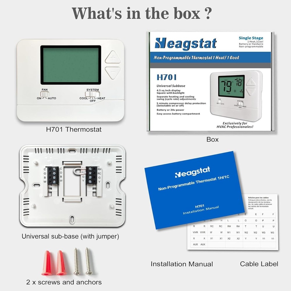 User-Friendly Non-Programmable Thermostat for Single-Stage Heating and Cooling