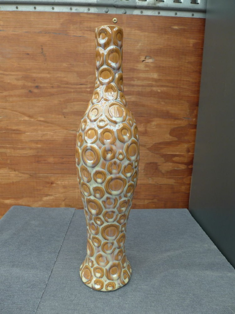 Ceramic Handpainted Brown & Green Bumpy Circles & Dots Flower Vase