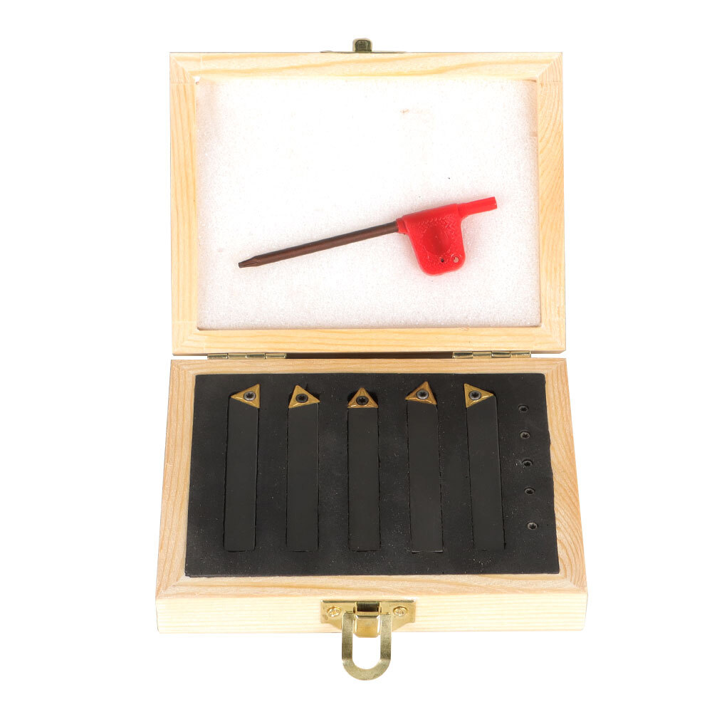 5pcs 3/8" Lathe Indexable Carbide Insert + Turning Tooling Bit Holder Set