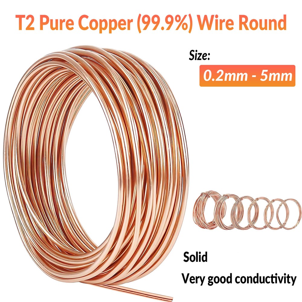Pure Copper Wire Bare Uncoated Assorted Sizes Ø0.2mm-5mm Round Solid Copper Wire