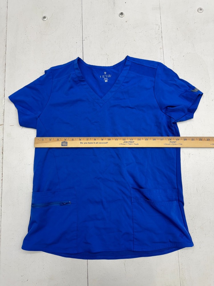 Medcouture Touch Solid Blue Short Sleeve Scrub Top Womens Size Medium