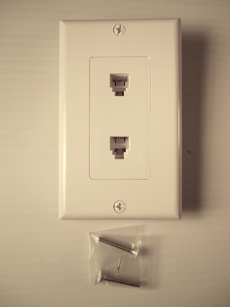 Phone Jack Wall Outlet Plate - DUAL - White - 40944