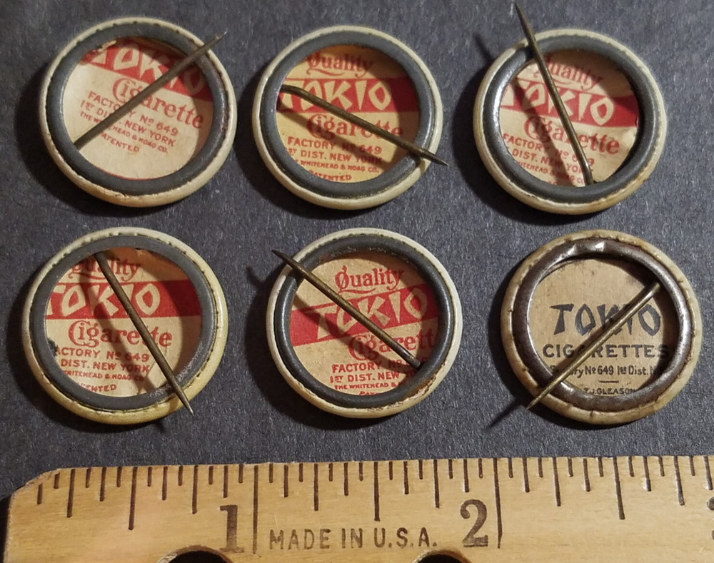 6 Tokio Cigarettes Comical Vintage Pinback Buttons