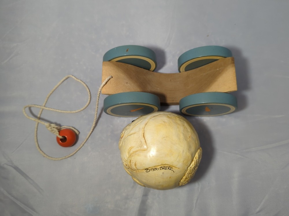 Briere Bunny Rabbit Wooden Wagon Pull Toy 1986