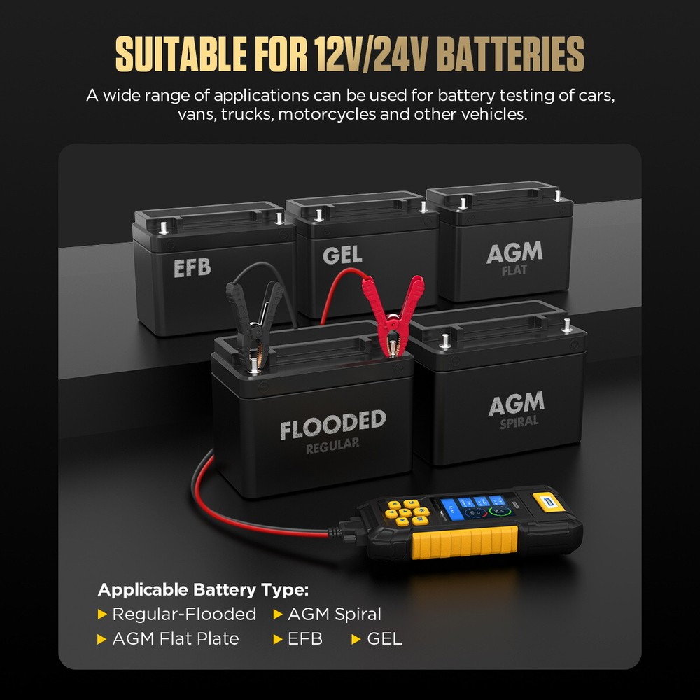 12V 24V Car Battery Tester with Printer Digital Analyzer Cranking Charging Test