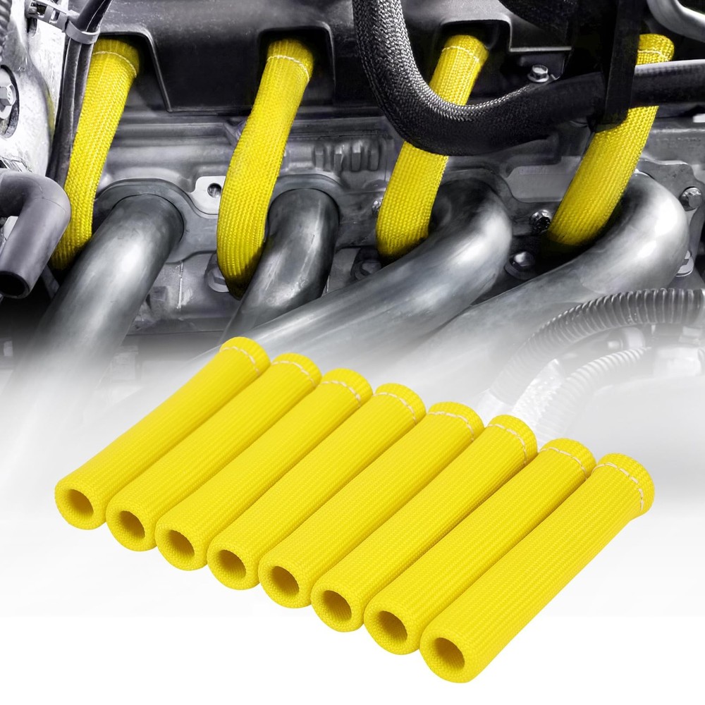 SHINEHOME 2500° Spark Plug Heat Shield Sleeve for 8PCS Wire Yellow