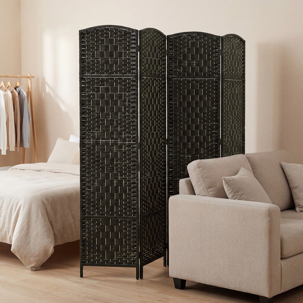 4 Panel Folding Privacy Screen, 70.9" Partition Wall Divider, Coffee