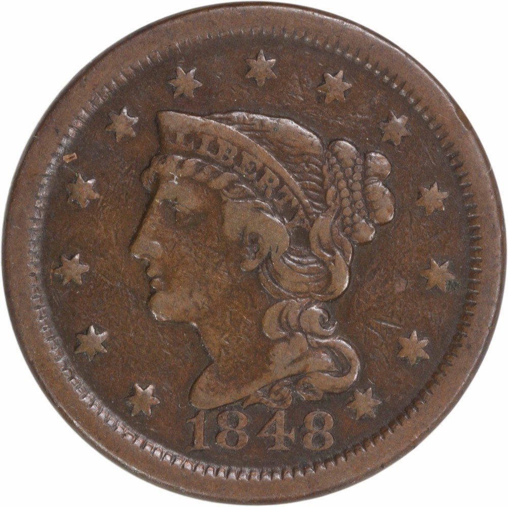 1848 Large Cent VF Uncertified #914