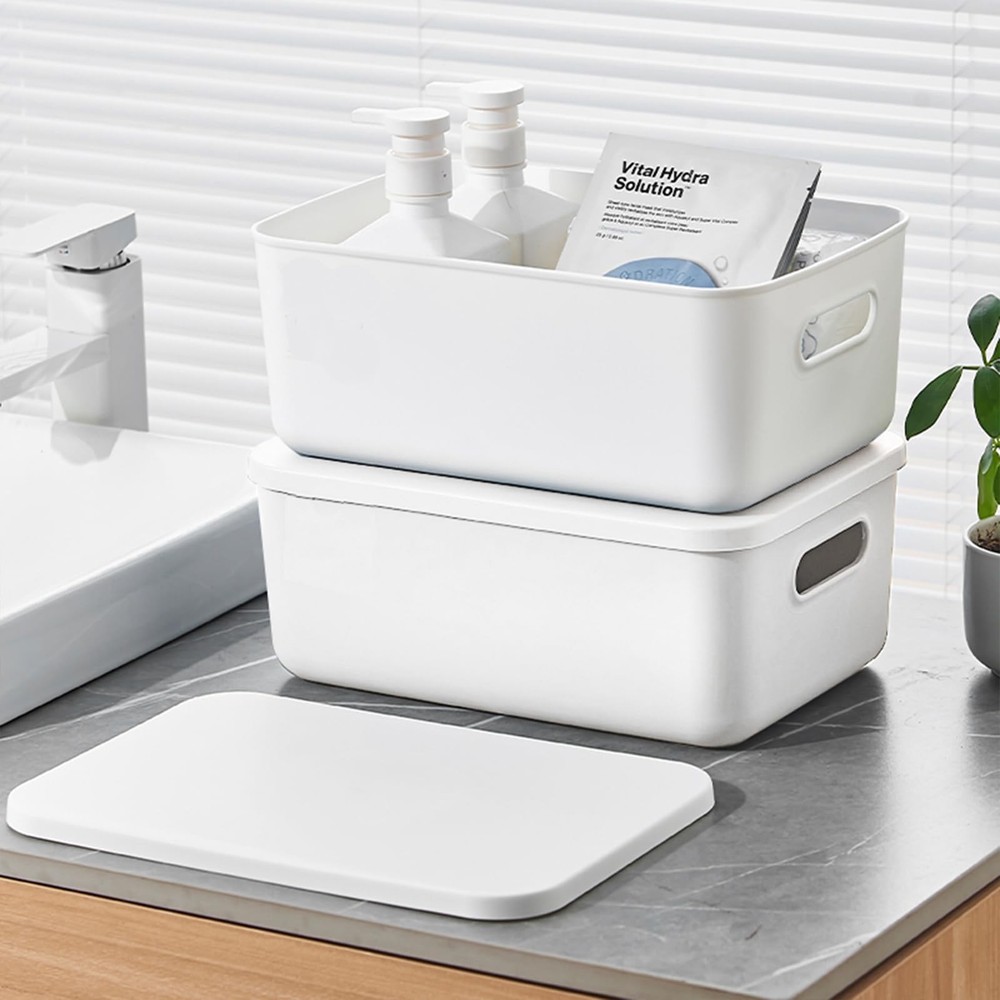 6 pack large plastic Laundry Basket/Hamper with lids and handle，White storage...