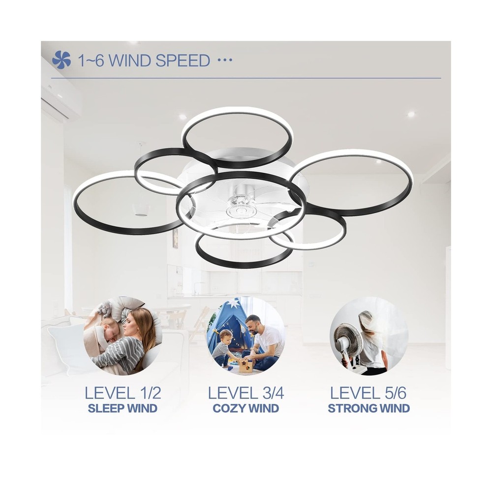 41" Modern Ceiling Fan with Light, Flush Mount Celing Fan with Led Light and ...