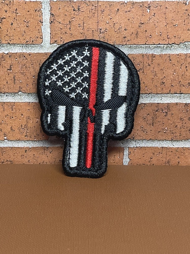 Punisher Patch, Embroidered Tactical Morale Thin Red Line Firefighter Patch