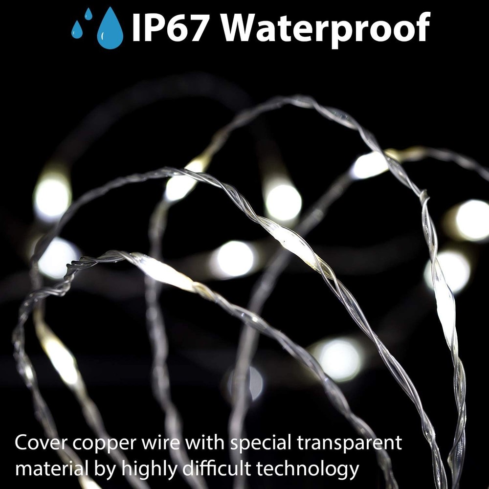 2 Pack Total 66FT Outdoor Solar String Lights 200LED 8 Modes IP67 Copper Wire