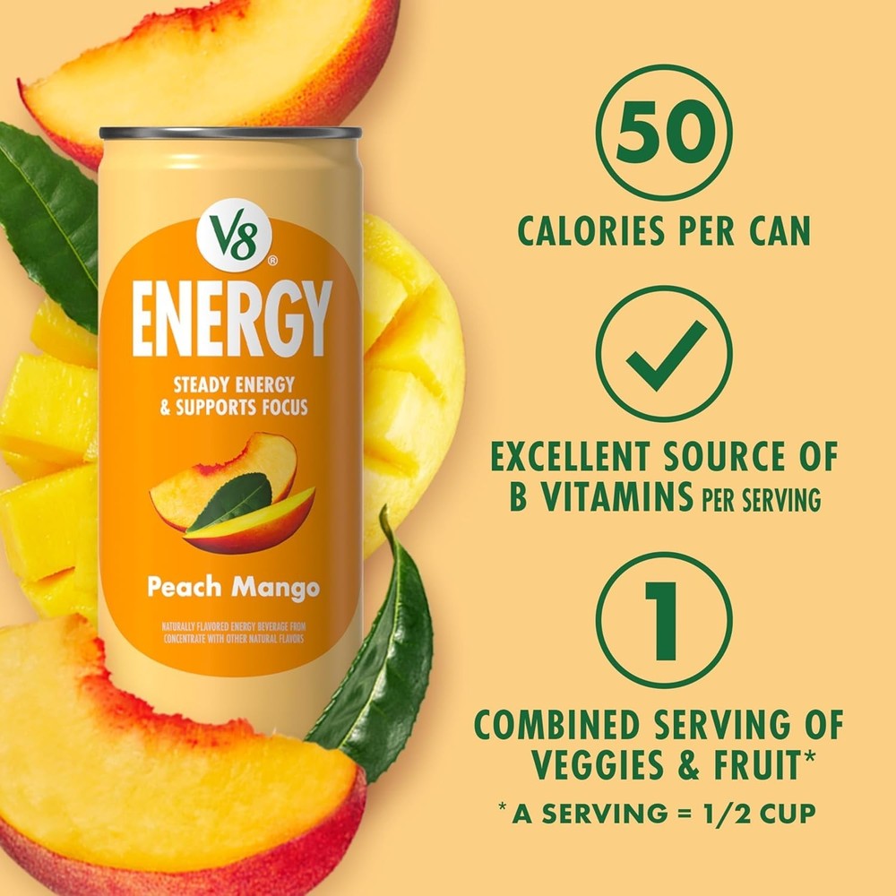 Refreshing Peach Mango Energy 12-Pack - 80mg Caffeine, Low-Calorie & Nutritious