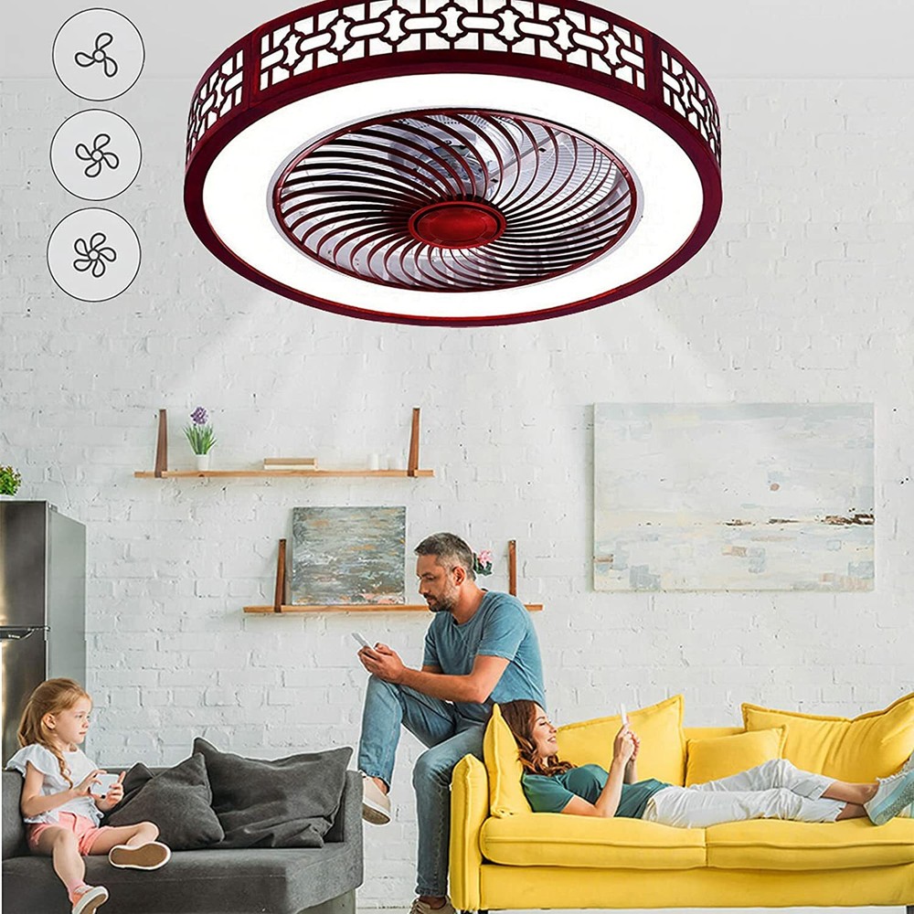 22''LED Light Flush Mount Chandelier Lamp Modern Ceiling Fan + Remote Control