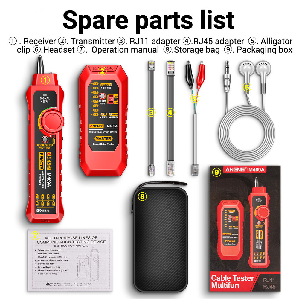 ANENG M469A Multifunctional RJ45 RJ11 Network Cables Tracker Networking Analyzer
