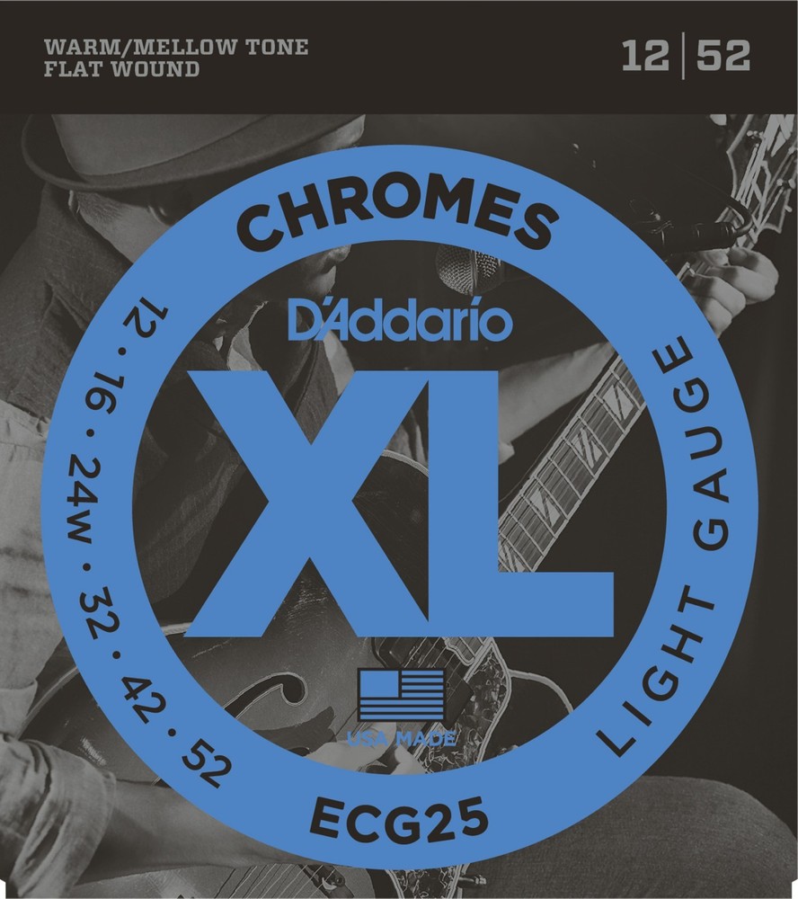 D'Addario ECG25 Chromes Flat Wound Light 12-52 Guitar Strings