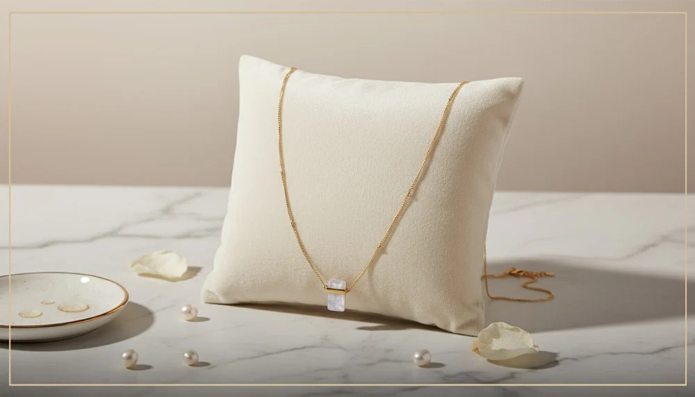Gold White Rectangle Pendant Necklace