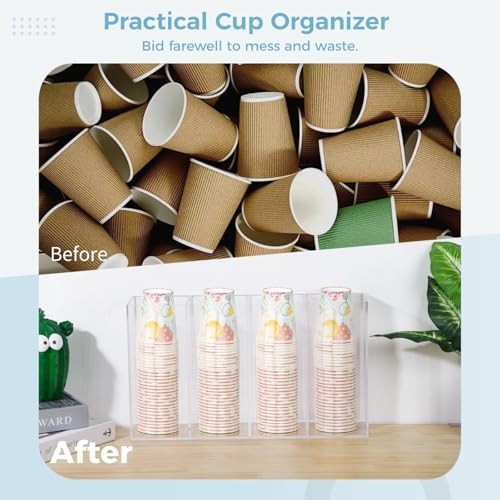 4-Compartment Acrylic Cup Dispenser, White Cup and Lid Holder for Counter,