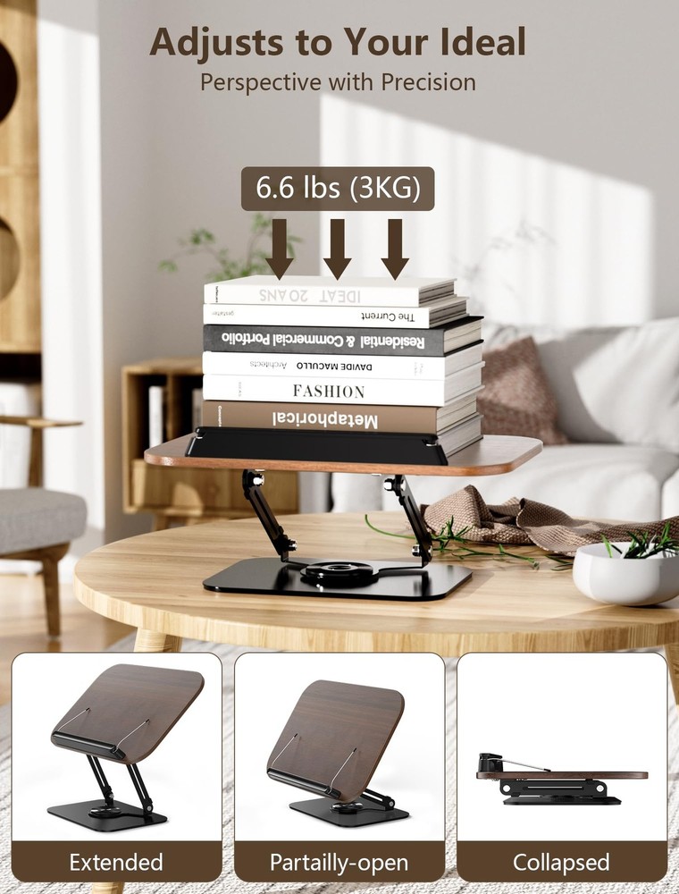 Book Stand for Reading Adjustable 360 Rotating Base Foldable Cookbook Holder