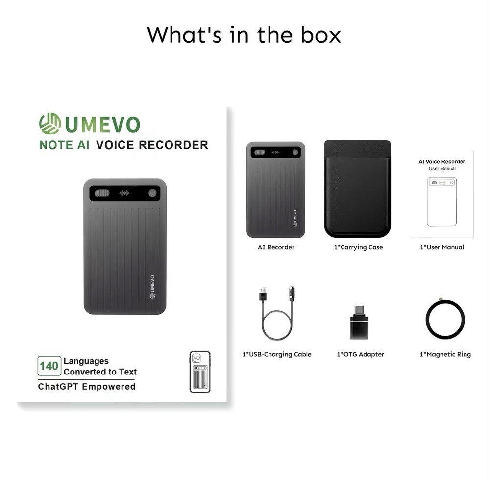UMEVO Note Plus Al-Powered Voice Recorder with App Control, 40 Hours Black
