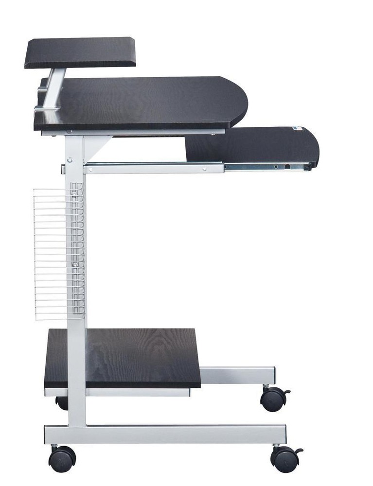 Compact Mobile Computer Desk with a Pullout Keyboard Tray and Shelf in Espresso