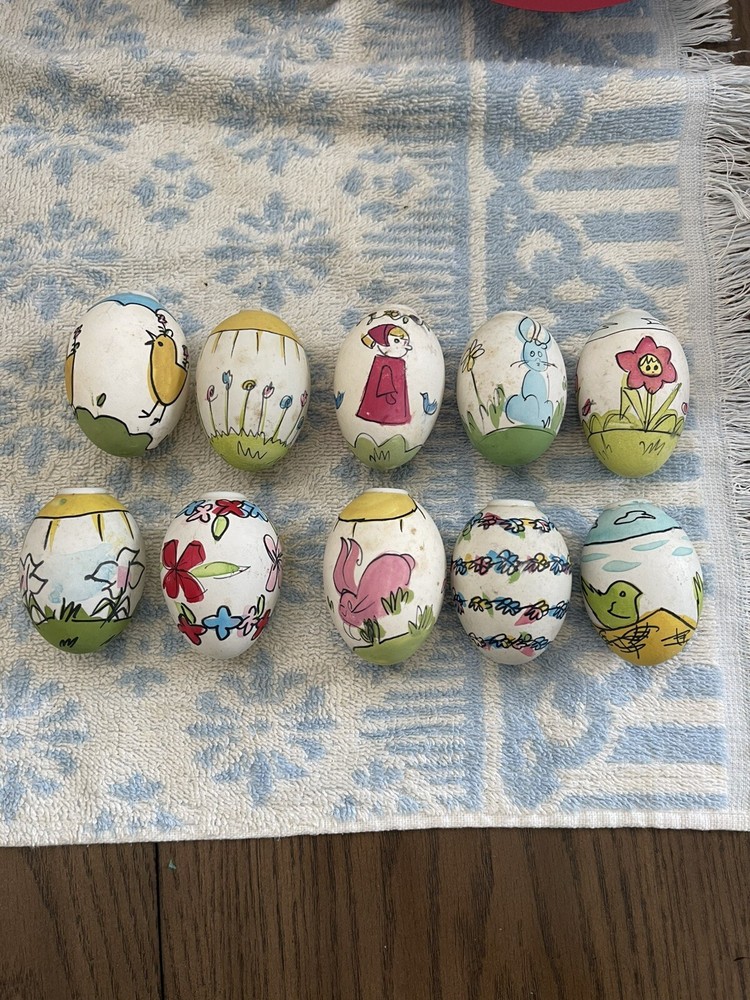 10 Easter eggs Old World Christmas Light Hand Painted Vintage