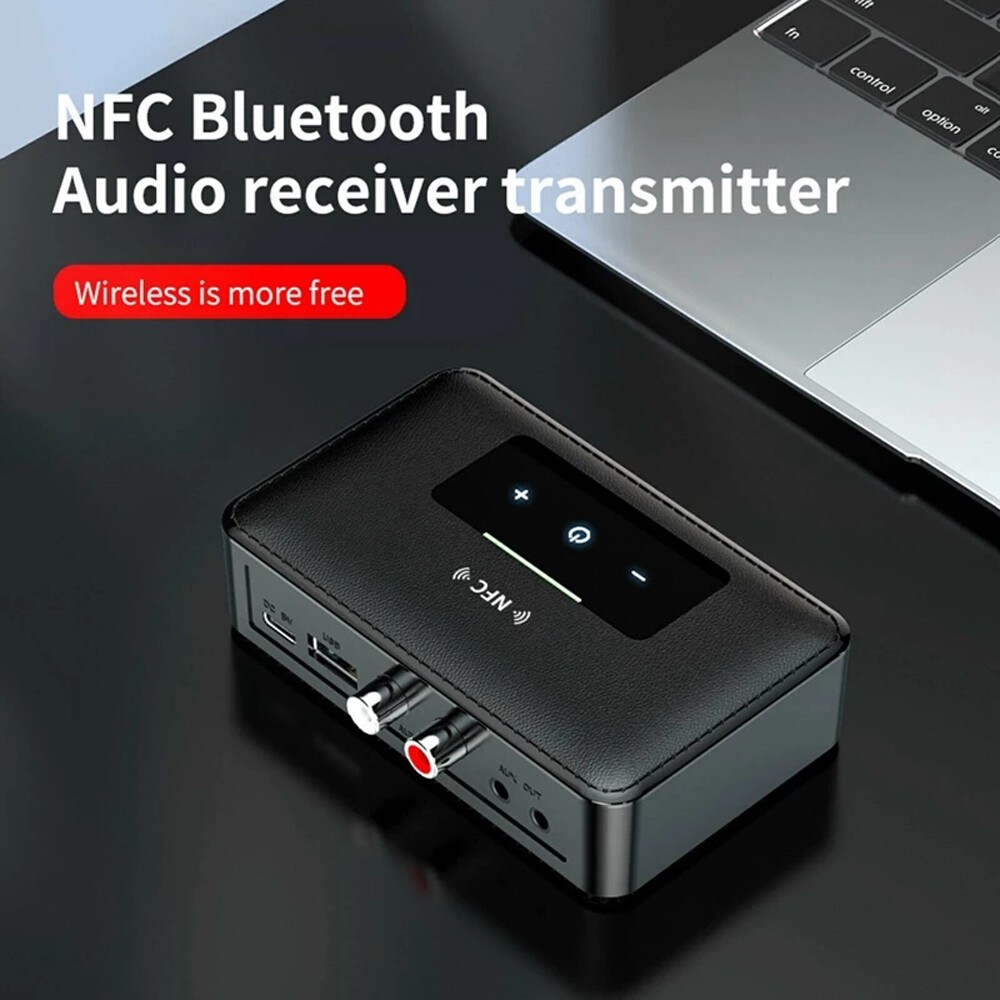 Bluetooth 5.0 Receiver Transmitter Wireless 3.5mm AUX NFC to 2 RCA Audio Adapter