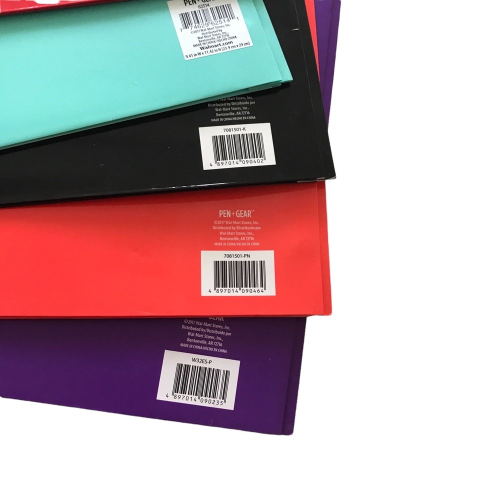 Prong Folder Paper Multi Colored Multi Pack 6 Count Pen + Gear