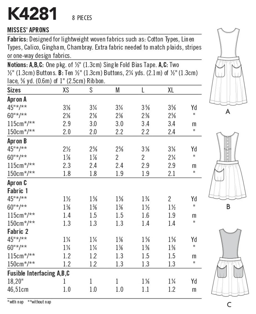 Kwik Sew K4281, Sewing Pattern, Misses Aprons, OOP