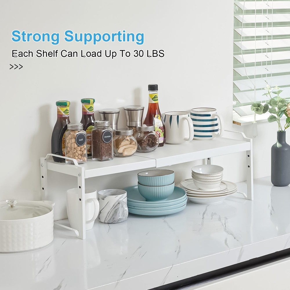 2 Pack Expandable Kitchen Cabinet Shelves Organizers, Stackable Adjustable Sm...