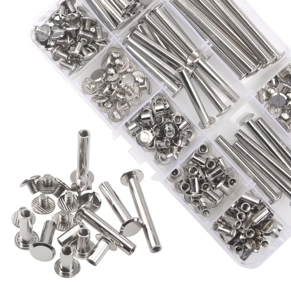 204PCS Assorted M5 Chicago Screws Stud Posts Rivets for DIY Leather Craft Use