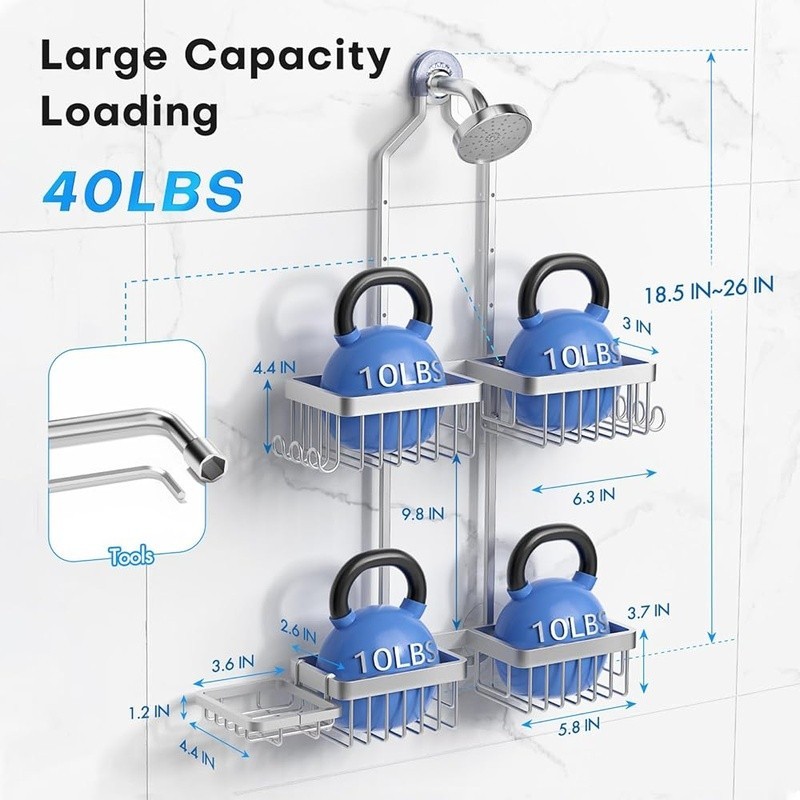 Adjustable Shower Caddy Handheld Shower Rustproof Aluminum Storage Organizer New