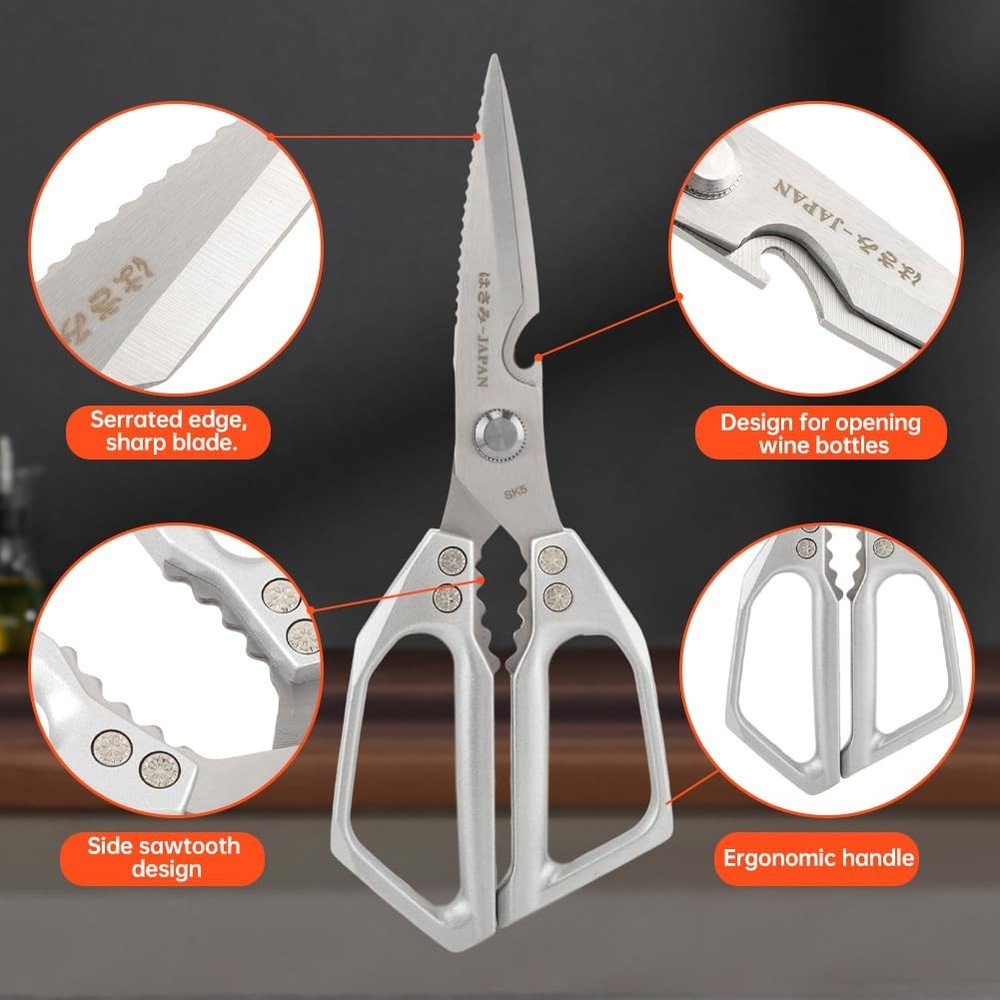 2Pcs Kitchen Scissors Set, Heavy Duty Sharp Silver Poultry Shears & All Purpo...