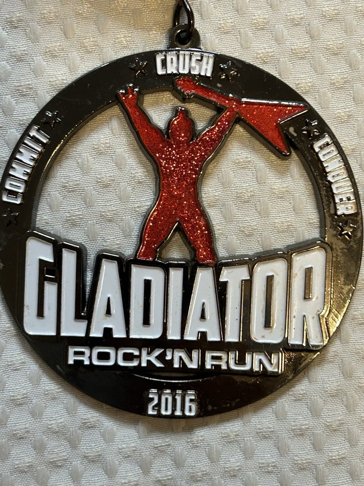 Gladiator Rock N Run - Finisher Medal and Lanyard Commit Crush Conquer 2016