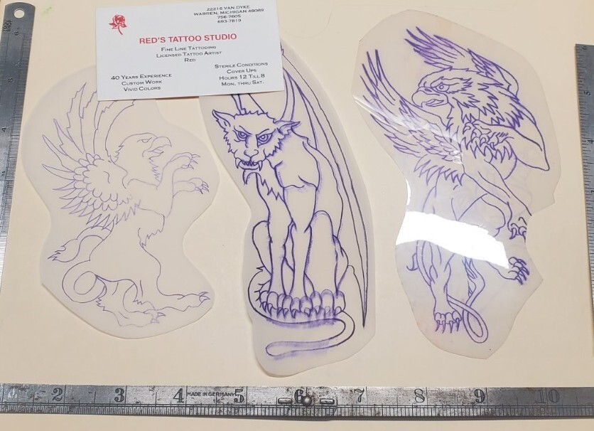 Over 40 years From RED'S TATTOO STUDIO Acetate Stencil Griffin