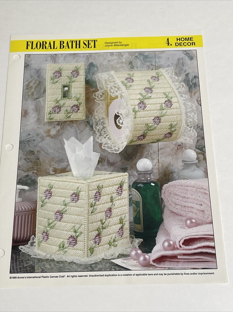 Floral Bath Set Tissue Box Switch Cover Annie's Plastic Canvas Pattern