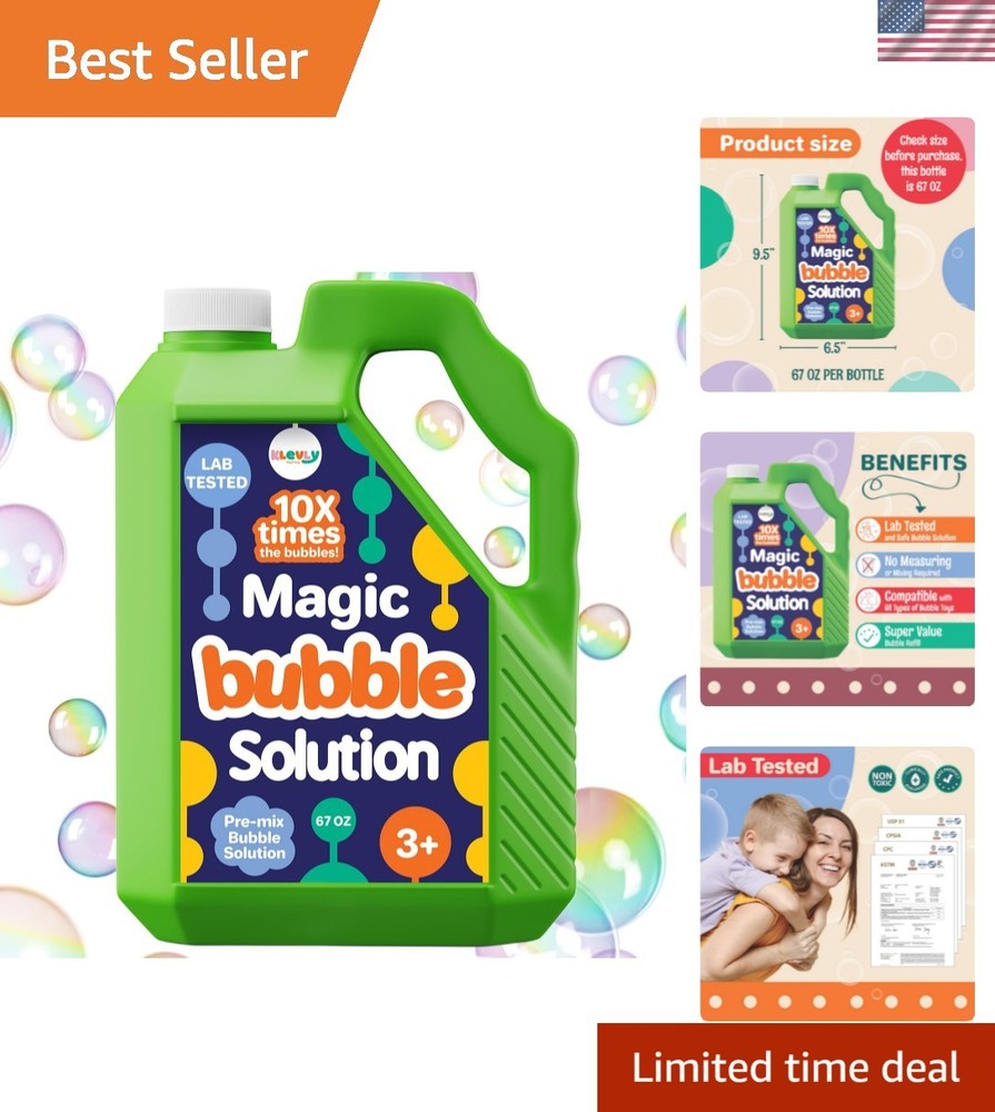 67 OZ Iridescent Bubble Solution Refill | Non-Toxic Pre-Mix Bubble Refill Sol...