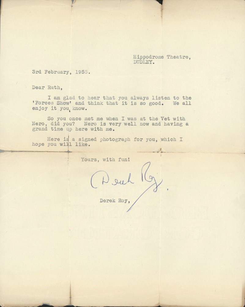 Vintage Derek Roy Signed Letter