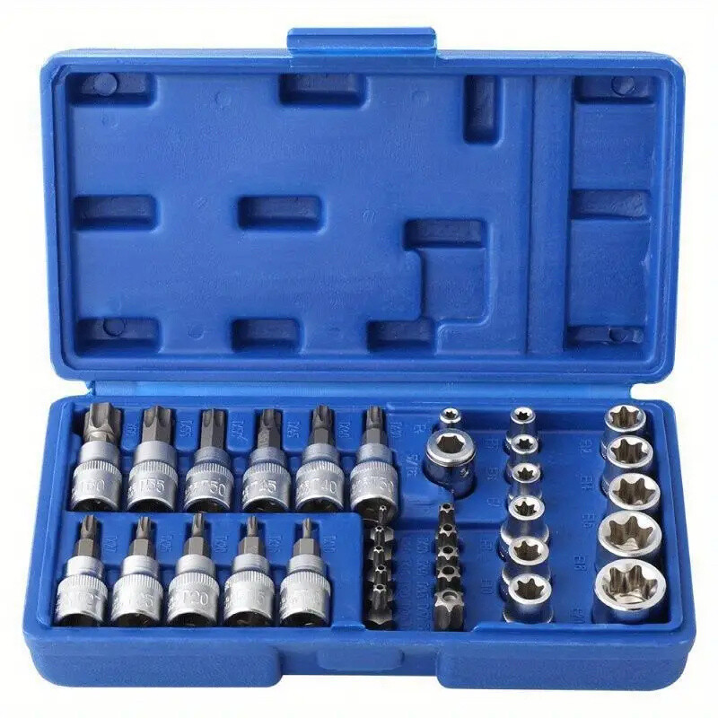 34-Piece E-Socket Set Handheld Tool with Ratchet Interface